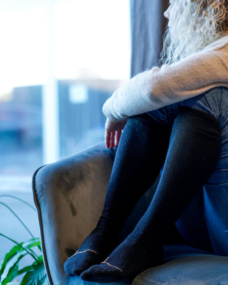 Vaksen Knesokkar i Ull Sokker voksne Kattesvart